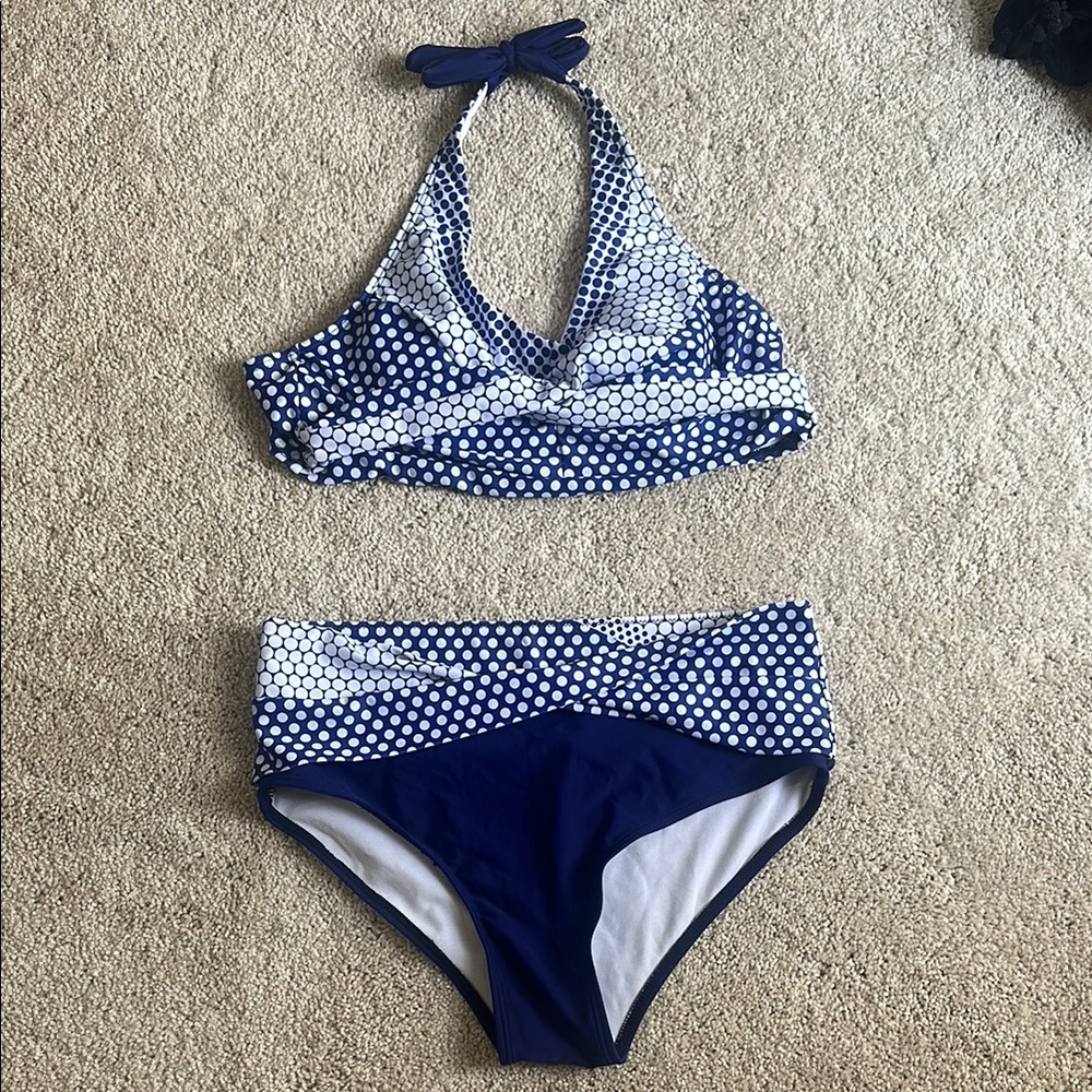 Blue and White Polka Dot Bikini Set